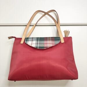 Rare Scottish House Scotland Terrier Logo Bag Red Tartan Leather Straps